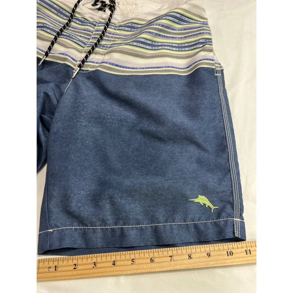 Tommy Bahama Board Shorts Mens Med Blue Striped Swim‎ Trunks Beachwear Relax D32